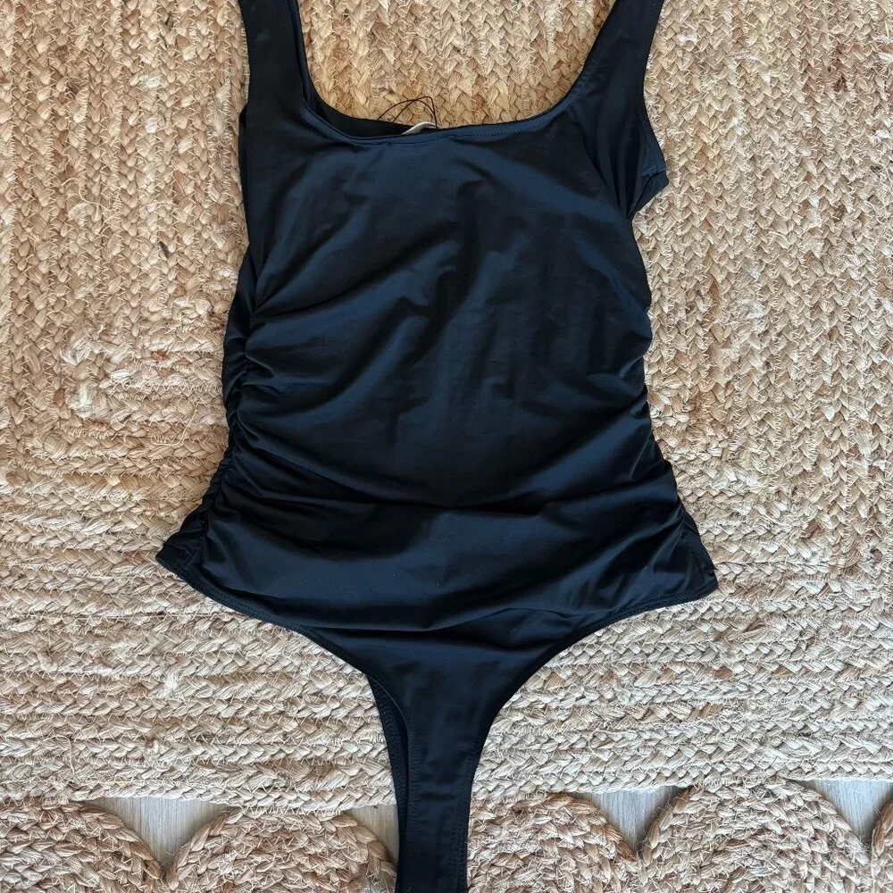 ZARA — Ruched Polyamide Bodysuit - Size M – New with Tags – Black